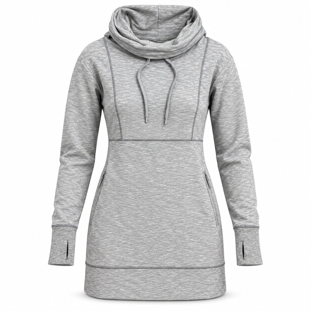Athleta Sport It Cowl Neck Sweater Tunic Dress XS Gray 591468 Thumbholes Zip
